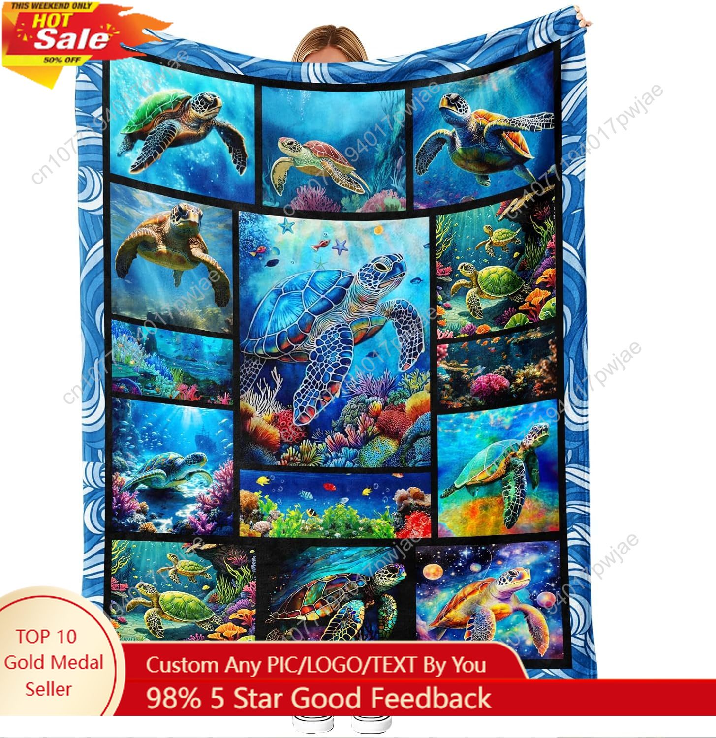 Sea Turtle Flannel Throw Blank - đánh giá và giá Home Art Textiles